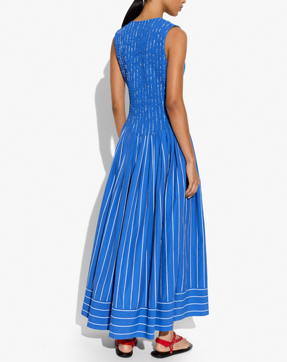 Striped pleated maxi dress