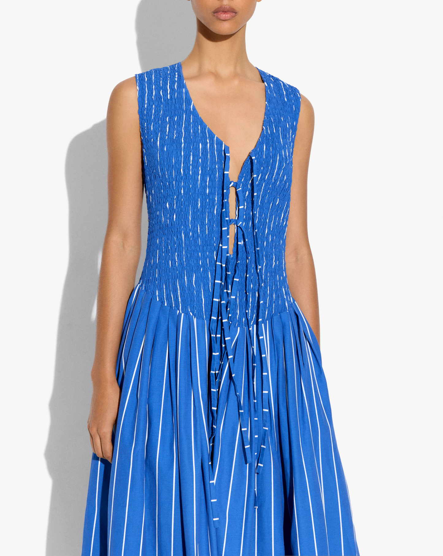 Striped pleated maxi dress