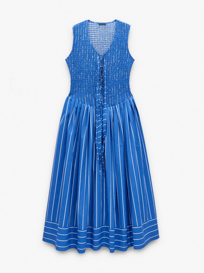 Striped pleated maxi dress