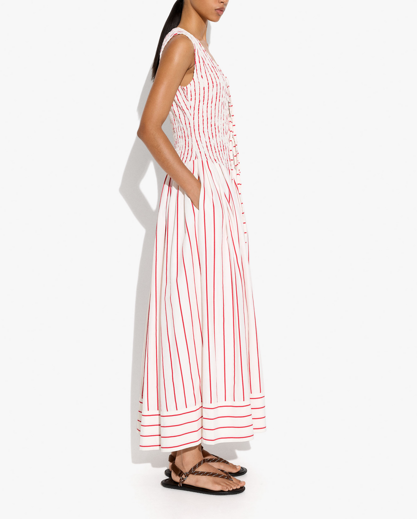 Striped pleated maxi dress