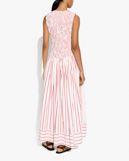 Striped pleated maxi dress