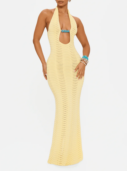 KNITTED HALTERNECK MAXI DRESS