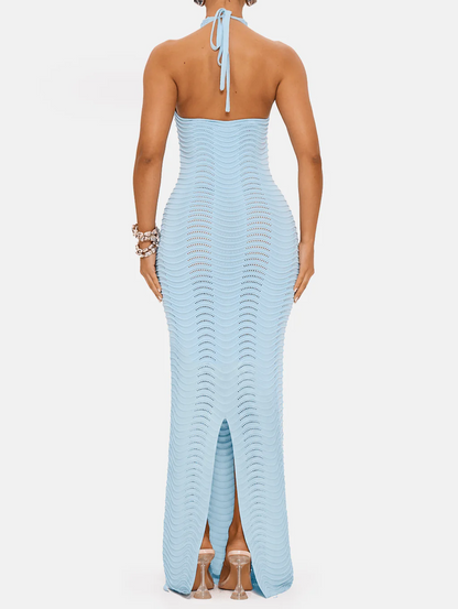 KNITTED HALTERNECK MAXI DRESS