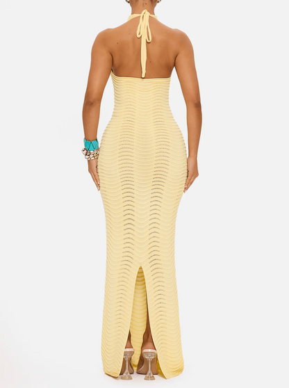 KNITTED HALTERNECK MAXI DRESS