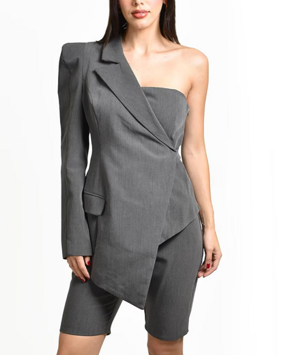 One-shoulder asymmetrical suit set