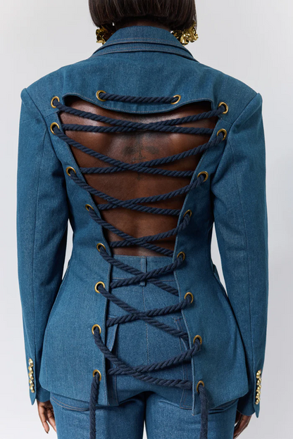 Denim Tailored Blazer+Flared jeans
