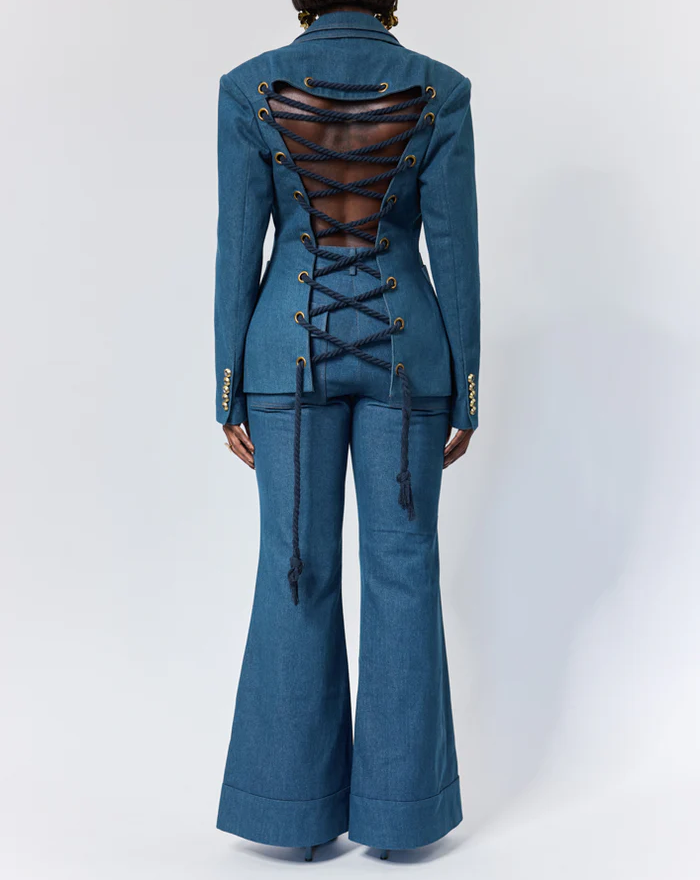 Denim Tailored Blazer+Flared jeans