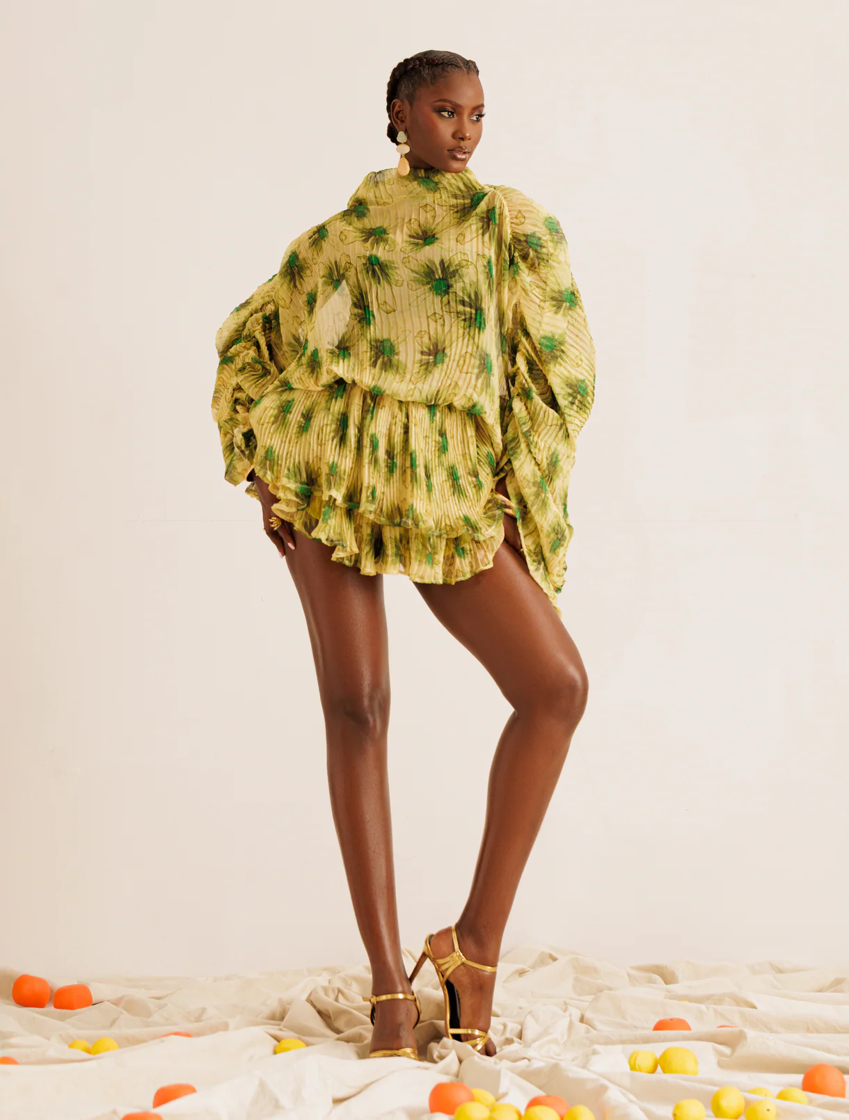 Pleated Print Shorts Set