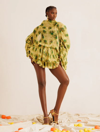 Pleated Print Shorts Set
