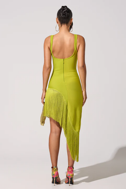 ON THE DANCEFLOOR FRINGE MIDI DRESS