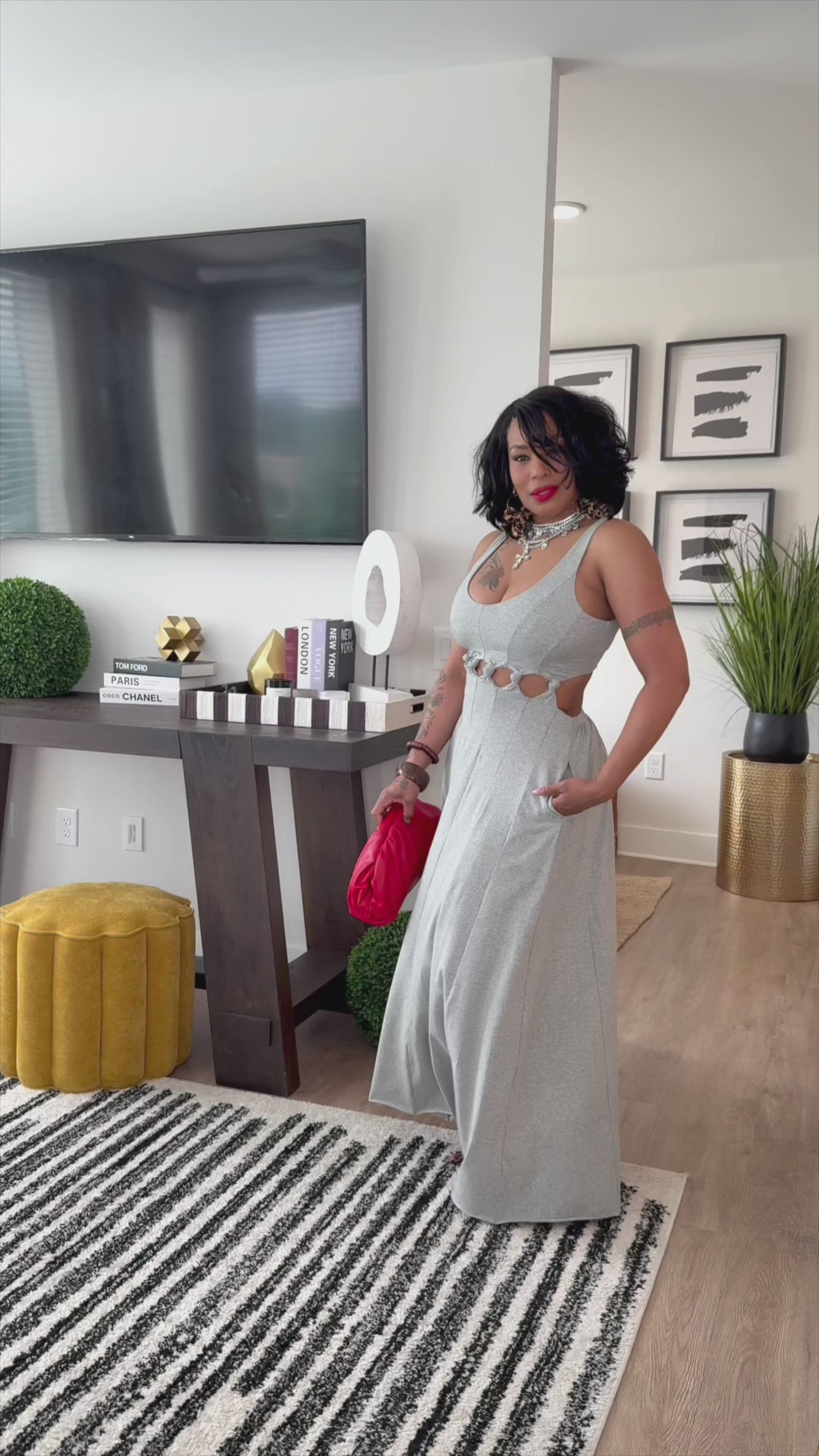 Cut out waist jersey maxi dress