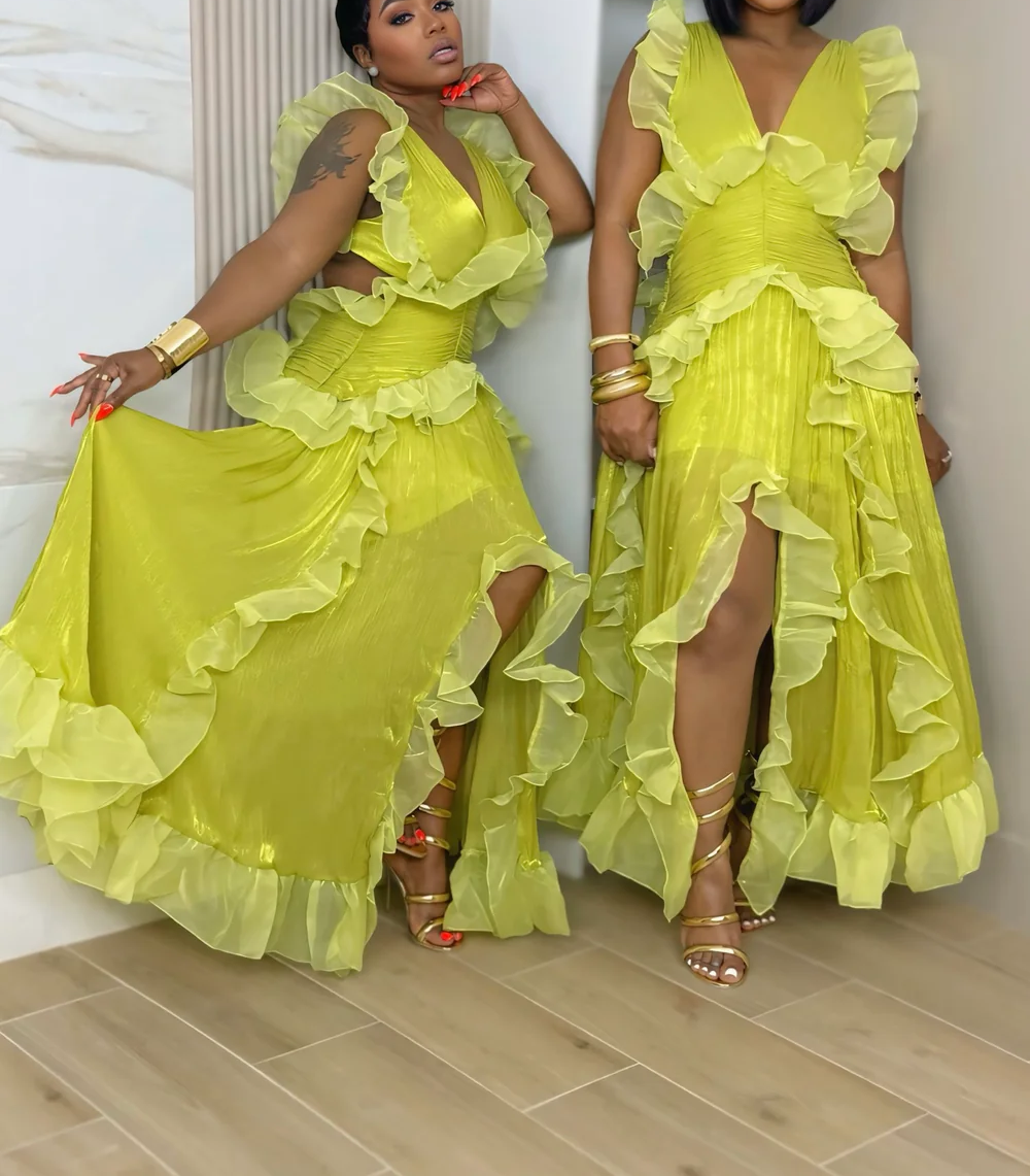 Ruffle Trim Maxi Dress