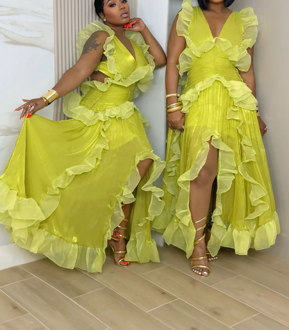 Ruffle Trim Maxi Dress
