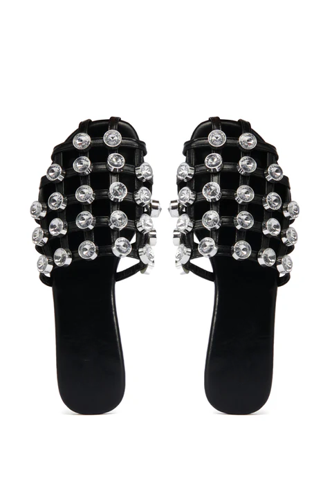 Mesh-top flat shoes with diamond embellishments