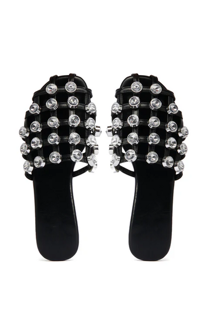 Mesh-top flat shoes with diamond embellishments