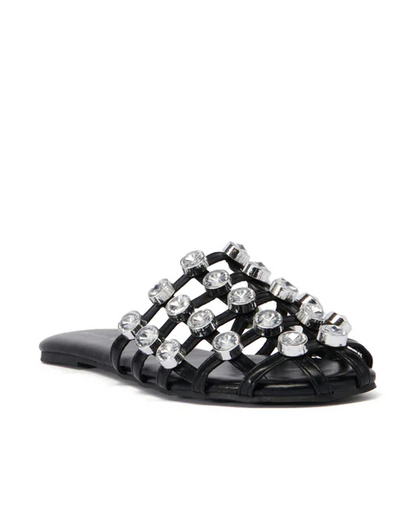 Mesh-top flat shoes with diamond embellishments