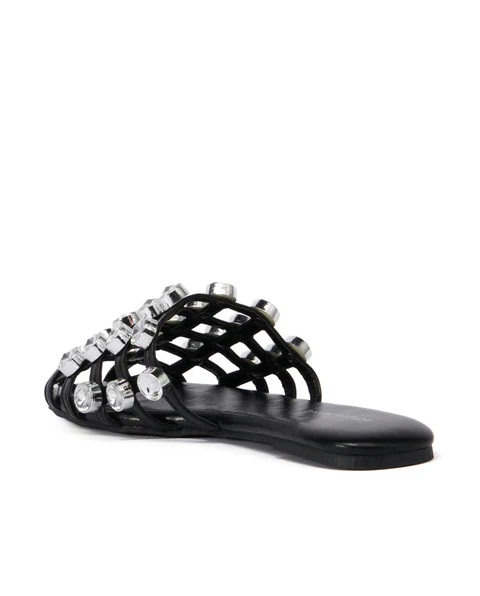 Mesh-top flat shoes with diamond embellishments