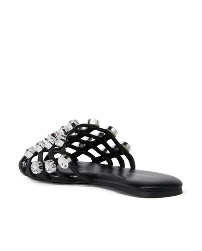 Mesh-top flat shoes with diamond embellishments