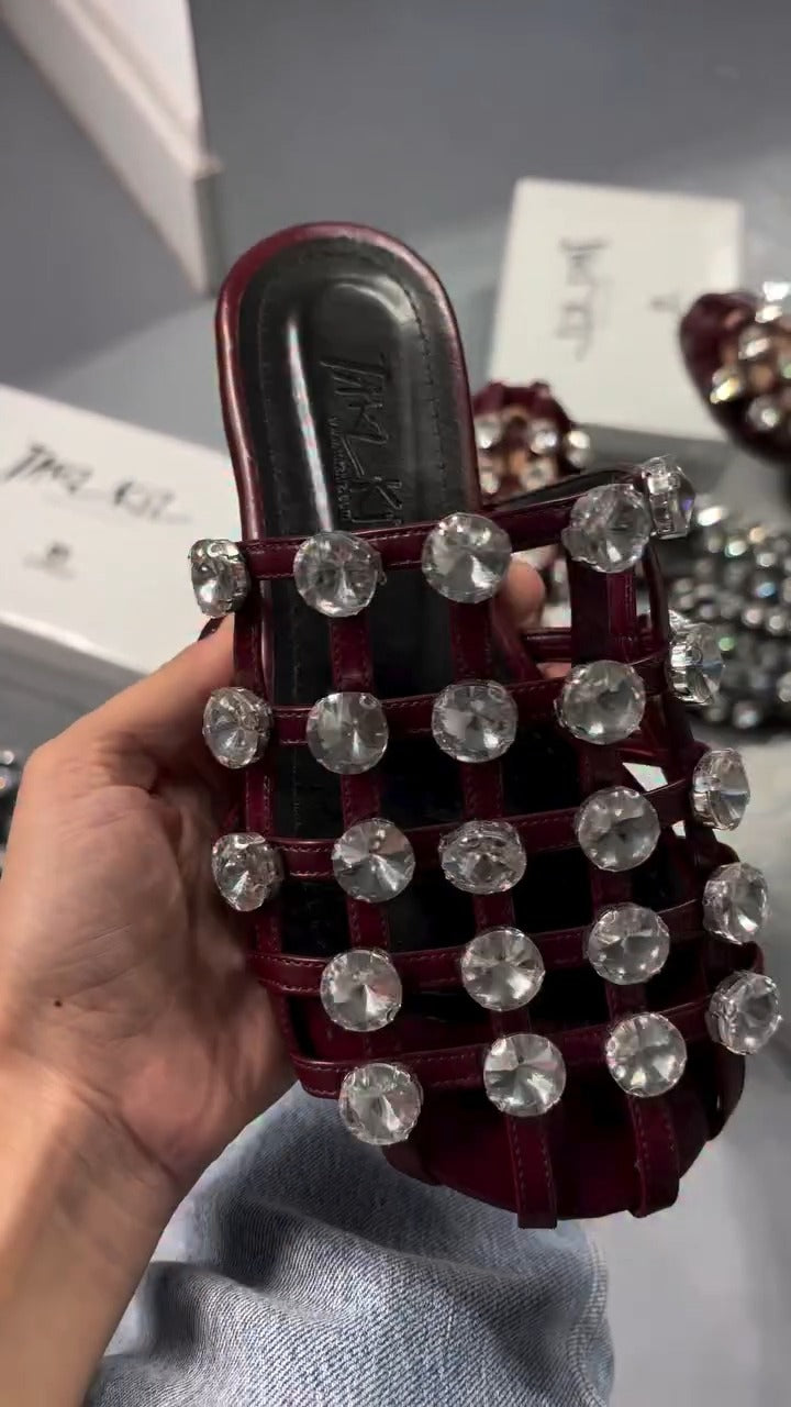 Mesh-top flat shoes with diamond embellishments
