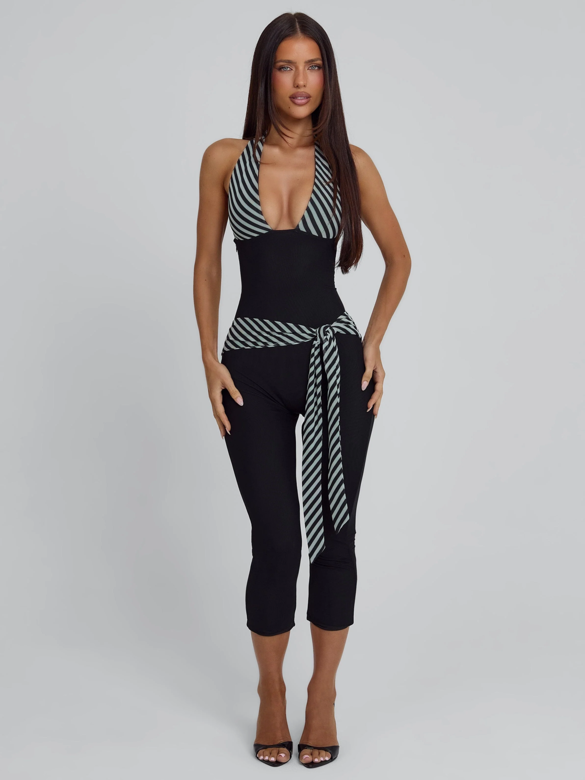 Black striped jumpsuit