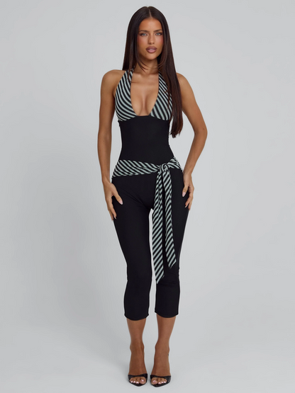 Black striped jumpsuit