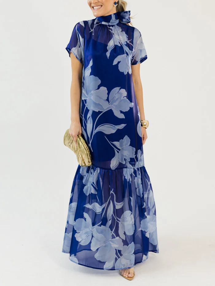 Organza Mockneck Maxi Dress