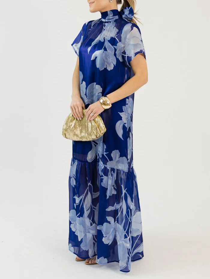 Organza Mockneck Maxi Dress