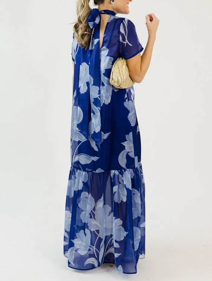 Organza Mockneck Maxi Dress
