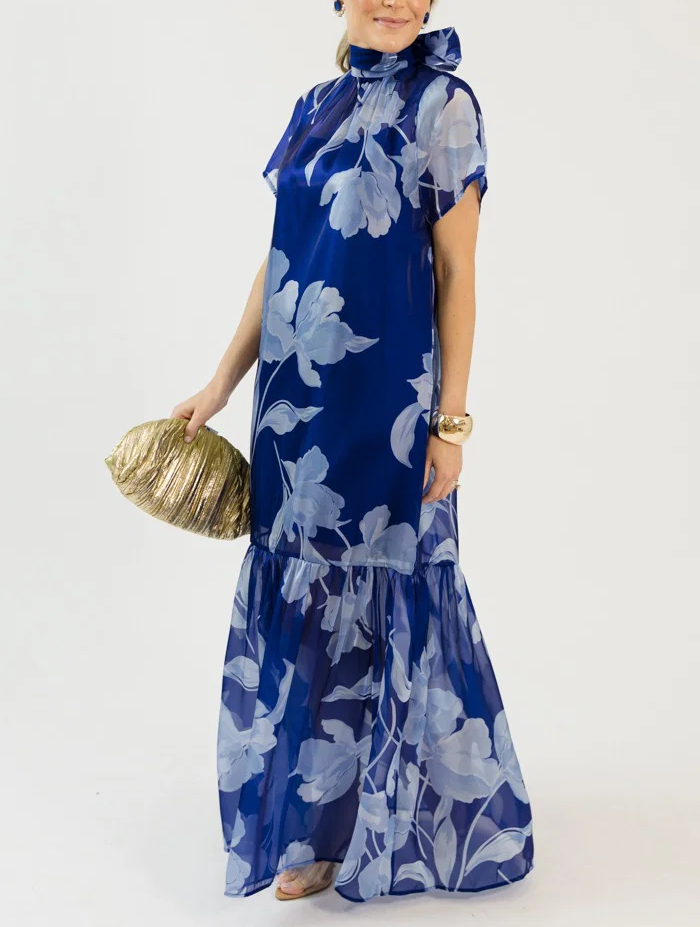 Organza Mockneck Maxi Dress