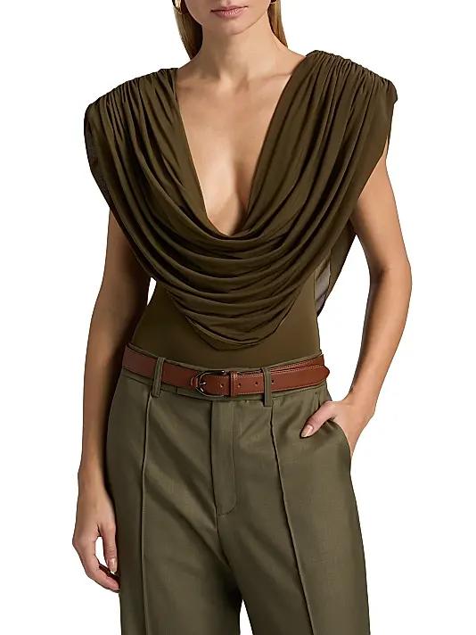 Pleated top + Straight mid-rise pants