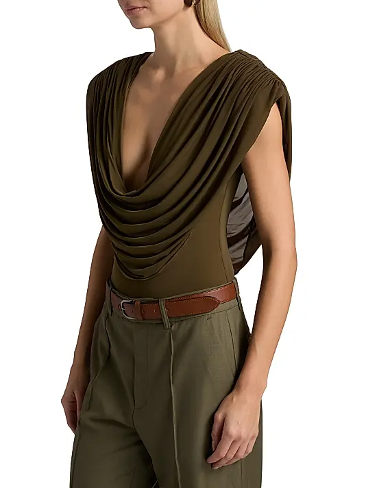 Pleated top + Straight mid-rise pants