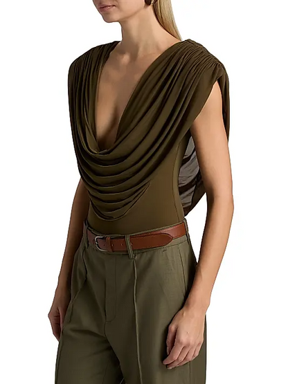 Pleated top + Straight mid-rise pants