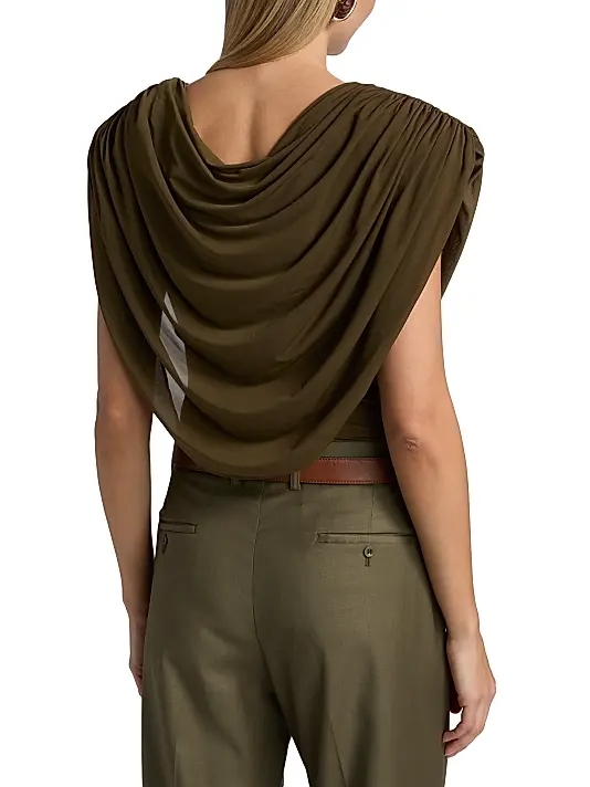 Pleated top + Straight mid-rise pants