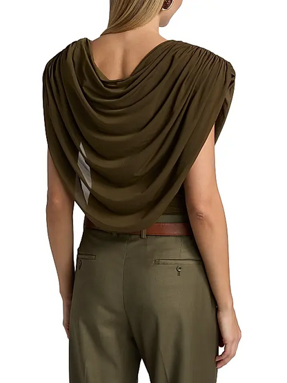 Pleated top + Straight mid-rise pants