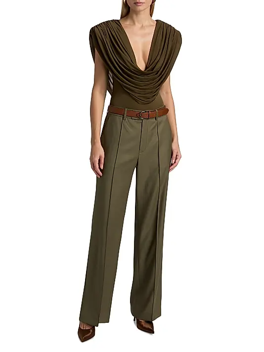 Pleated top + Straight mid-rise pants
