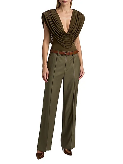 Pleated top + Straight mid-rise pants