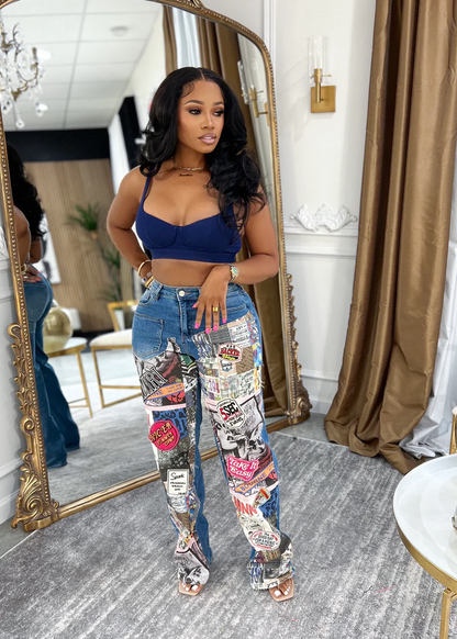 Abstract-Printed Jeans