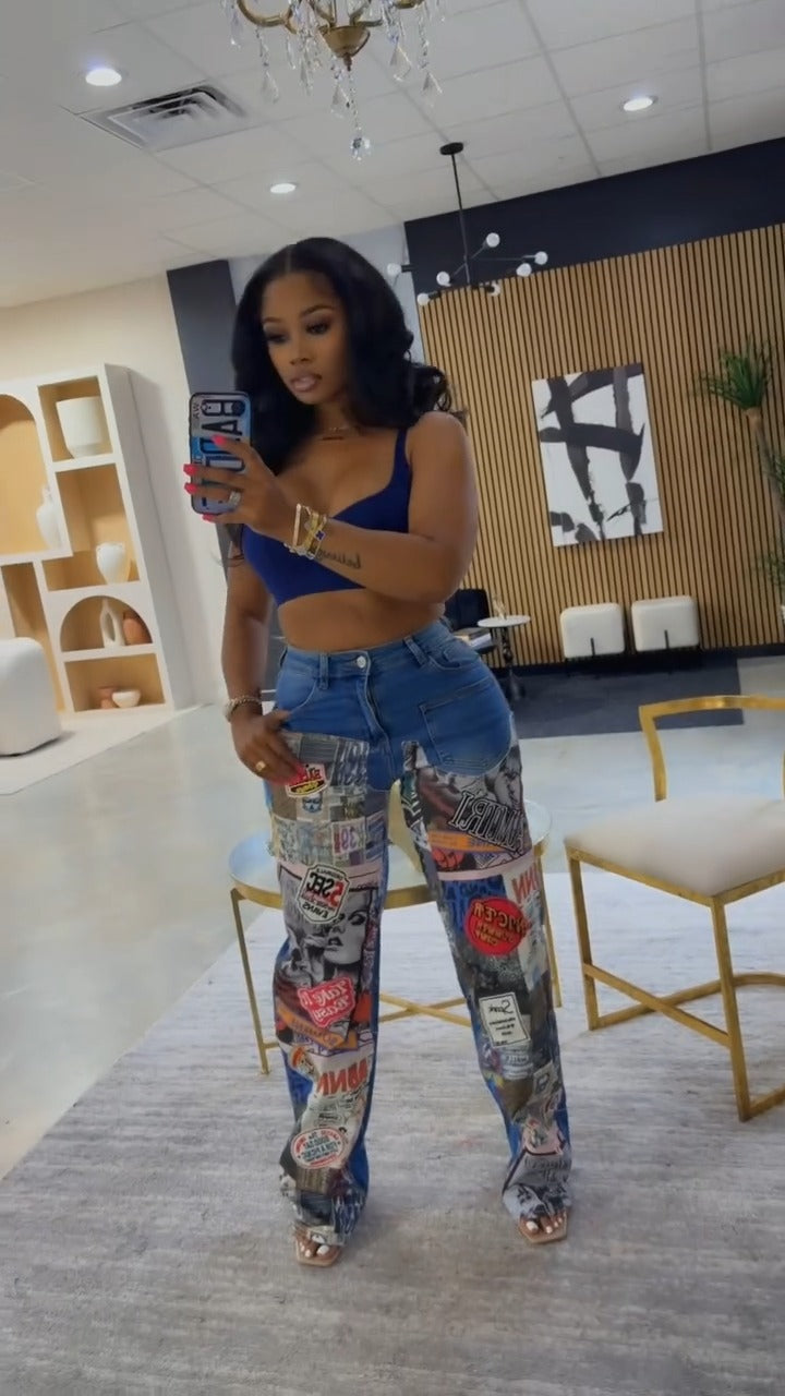Abstract-Printed Jeans