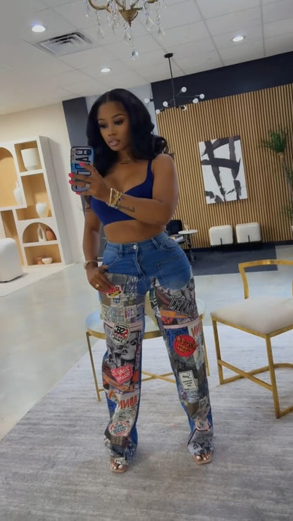 Abstract-Printed Jeans