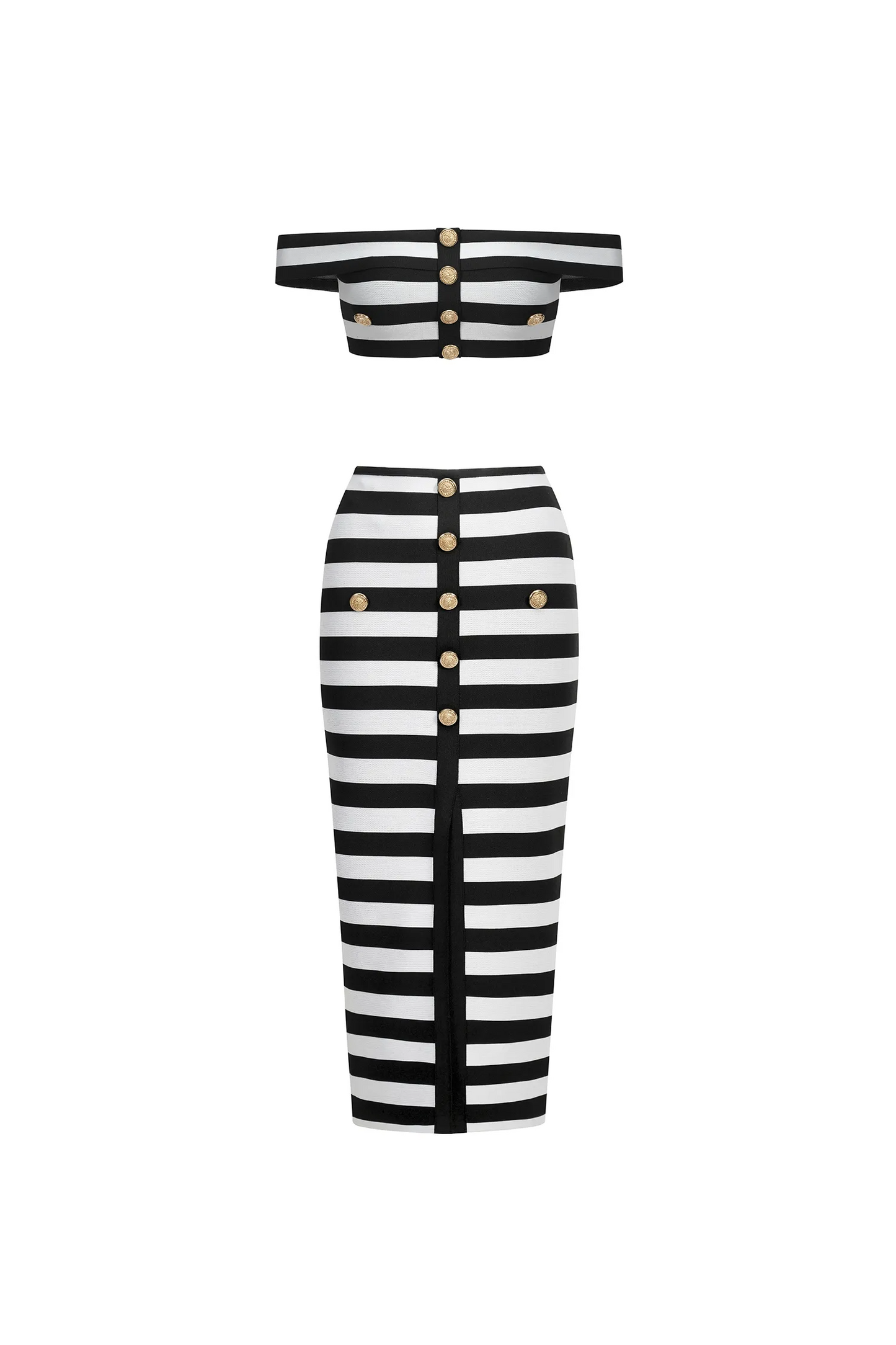 Off-the-Shoulder Hollow Out Slit Bandage Midi Two-Piece Set