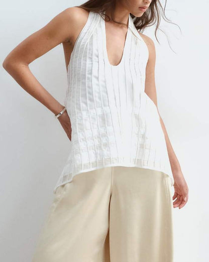 Scoop neck organza halter trapeze top