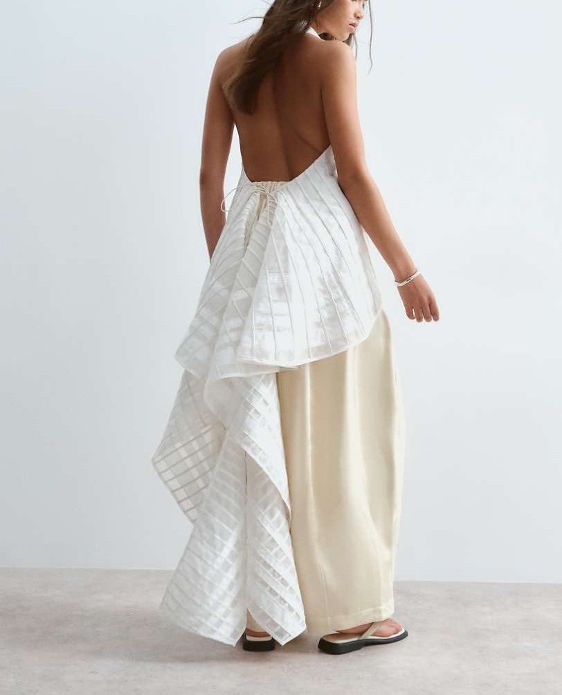 Scoop neck organza halter trapeze top