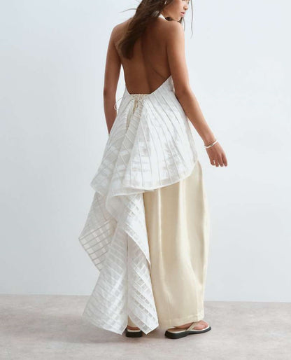 Scoop neck organza halter trapeze top