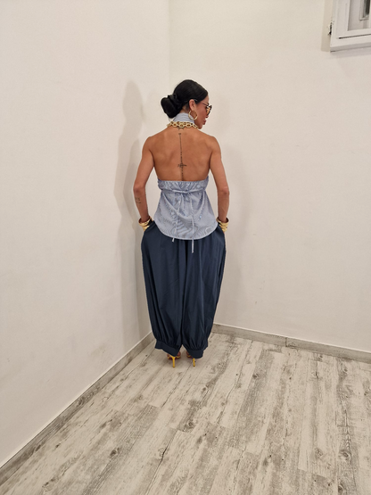 Asymmetrical Shirt + Button-Front Pleated Pants