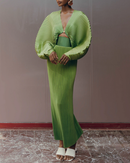 Asymmetrical Pleated Skirt Set