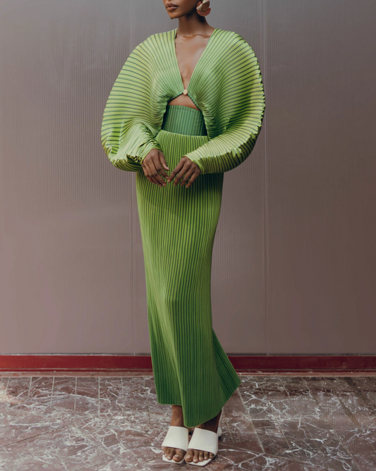 Asymmetrical Pleated Skirt Set