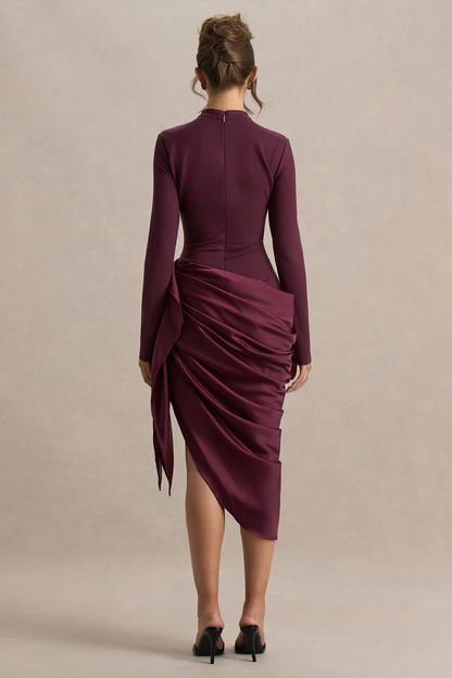 Plum Long-Sleeve Midi Dress