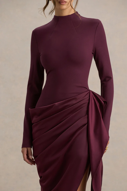 Plum Long-Sleeve Midi Dress