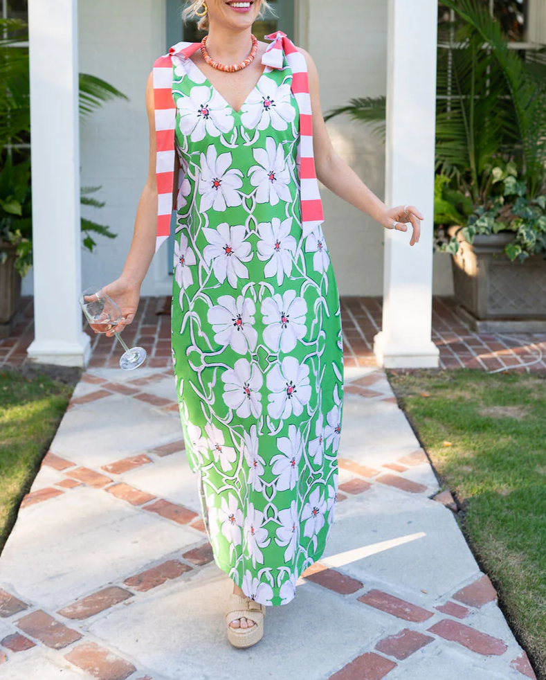 Sleeveless Printed Dress with Bow Tie Straps