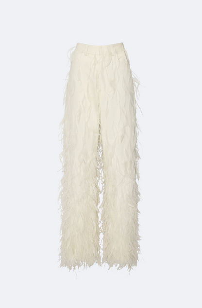 Stretch Cotton Twill Slouchy Pants with Feathers